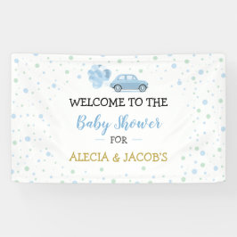 Drive Blue Car Balloons Boy Baby shower Backdrop Spandoek