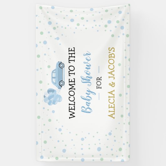 Drive Blue Car Balloons Boy Baby shower Backdrop Spandoek (Verticaal)