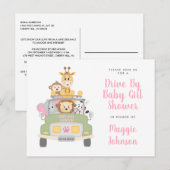 Drive by Animal Safari Cute Pink Baby Girl Shower Uitnodiging Briefkaart (Voorkant / Achterkant)