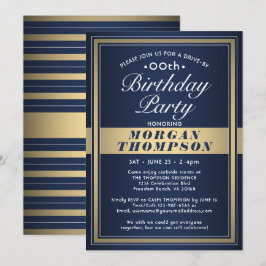 drive-by any Birthday Navy Blue Gold & White Party Kaart