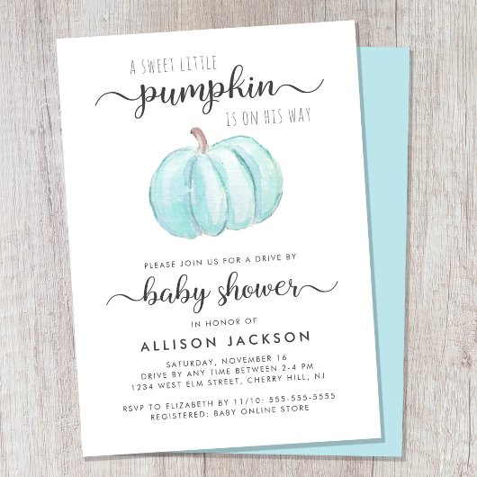 Drive by Baby Boy Shower Blue Pumpkin-Waterverf Kaart