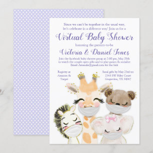 Drive By Baby Shower Baby Dieren met Maskers Kaart
