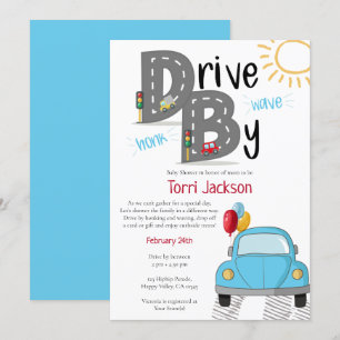 Drive By Baby Shower Blauwe Auto voor Jongen Kaart