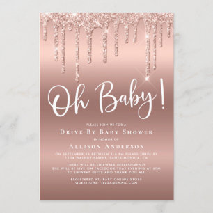 Drive by Baby shower Glitter Drip Roos Gold Kaart