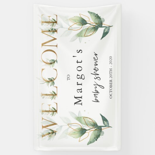 Drive by Baby shower Greenery and Gold Spandoek (Verticaal)
