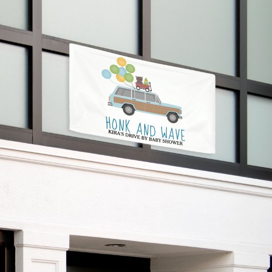 Drive by Baby shower Honk & Wave Blue SUV Spandoek (Buitenkant Gebouw)