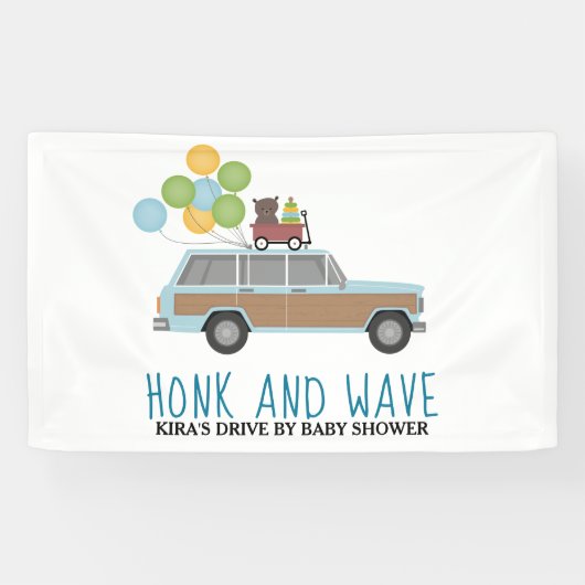 Drive by Baby shower Honk & Wave Blue SUV Spandoek (Horizontaal)