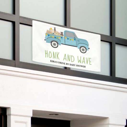 Drive by Baby shower Honk & Wave Blue Truck Spandoek (Buitenkant Gebouw)