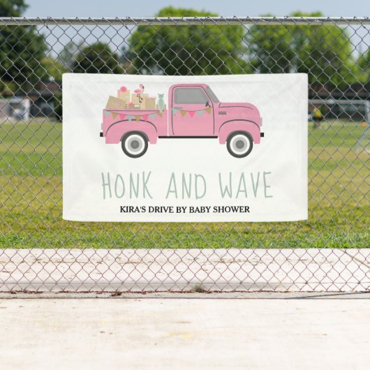Drive by Baby shower Honk & Wave Pink Truck Spandoek (Insitu)