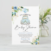 Drive by Baby shower Invitation Blue Floral Shower Kaart (Staand voorkant)