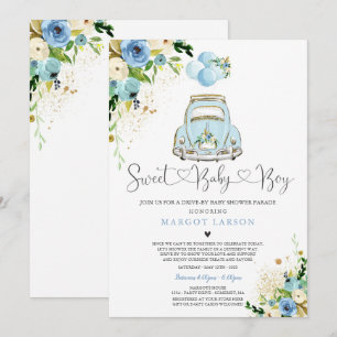 Drive by Baby shower Invitation Blue Floral Shower Kaart