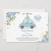 Drive by Baby shower Invitation Blue Floral Shower Kaart (Voorkant)
