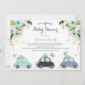 Drive by Baby shower Invitation Blue Floral Shower Kaart (Voorkant)