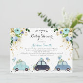 Drive by Baby shower Invitation Blue Floral Shower Kaart (Staand voorkant)