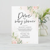 Drive by Baby shower Invitation Greenery Pink Gold Kaart (Staand voorkant)