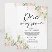 Drive by Baby shower Invitation Greenery Pink Gold Kaart (Voorkant / Achterkant)