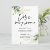 Drive by Baby shower Invitation Greenery Shower Kaart (Staand voorkant)