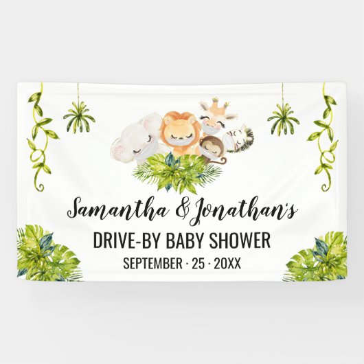 Drive-by Baby shower Oerwoud Dieren Banner (Horizontaal)