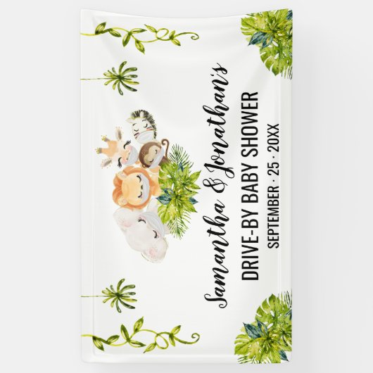 Drive-by Baby shower Oerwoud Dieren Banner (Verticaal)
