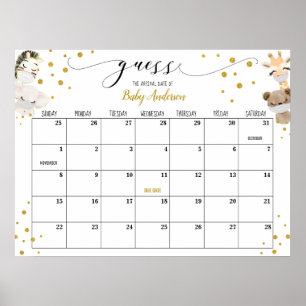 Drive-by Baby Shower Raad Verwachte Datum Kalender Poster