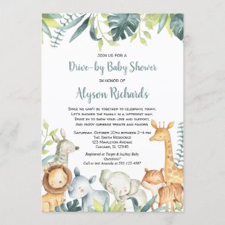 Drive-by baby shower schattige safaridieren kaart