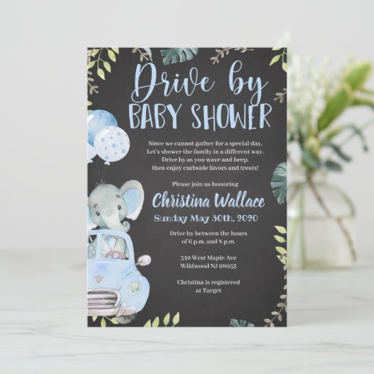 Drive by Baby Shower Uitnodigingen voor jongens (Staand voorkant)