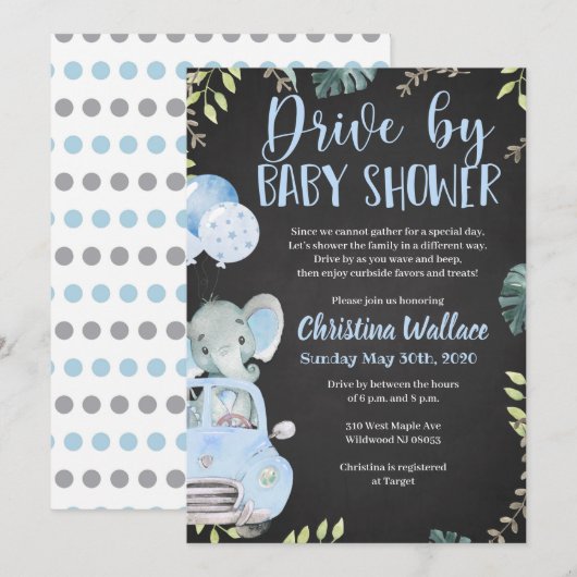 Drive by Baby Shower Uitnodigingen voor jongens (Voorkant / Achterkant)