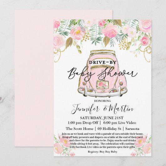 Drive by Baby shower Virtual Baby shower Kaart (Voorkant / Achterkant)