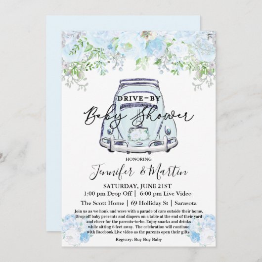 Drive by Baby shower Virtual Baby shower Kaart (Voorkant / Achterkant)