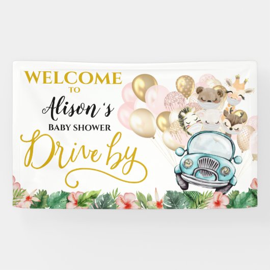 Drive by Baby shower WELCOME BANNER | Cute Safari (Horizontaal)