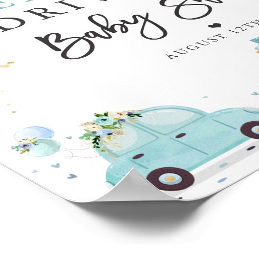 Drive by Baby shower Welcome Sign Blue Floral Poster (Hoek)