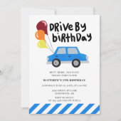 'drive-by-Birthday Cute Blue Car-ballonnen Simple' Kaart (Voorkant)