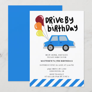 'drive-by-Birthday Cute Blue Car-ballonnen Simple' Kaart