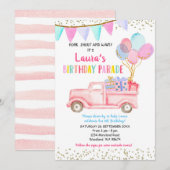 Drive by Birthday Parade Uitnodiging voor Meisje (Voorkant / Achterkant)