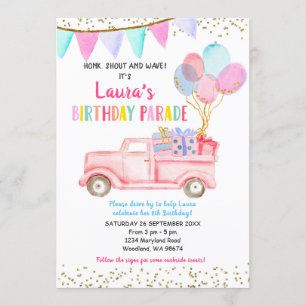 Drive by Birthday Parade Uitnodiging voor Meisje