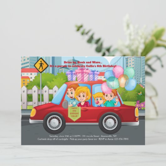 Drive by Birthday Party Parade Uitnodiging (Staand voorkant)