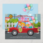 Drive by Birthday Party Parade Uitnodiging (Voorkant / Achterkant)