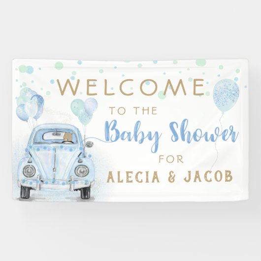 Drive by Boy Baby shower Gold Blue-auto Spandoek (Horizontaal)