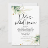 Drive by Bridal Shower Invitation Greenery & Gold Kaart (Voorkant)