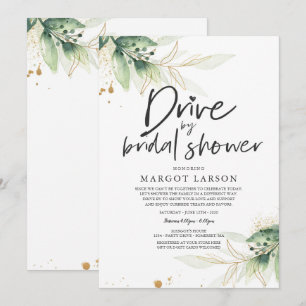 Drive by Bridal Shower Invitation Greenery & Gold Kaart
