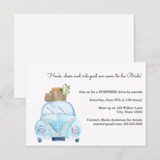Drive By Bridal Shower uitnodigingsinzet Kaart (Voorkant / Achterkant)