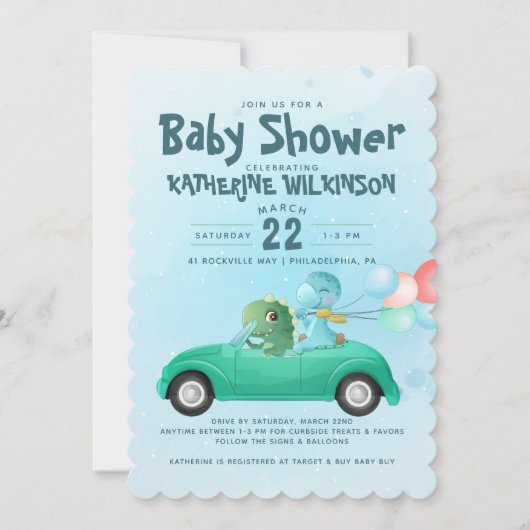 Drive By | Dinosaur Baby Shower Uitnodiging (Voorkant)
