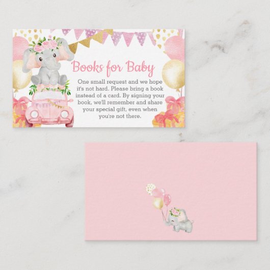Drive By Elephant Baby shower Boeken voor Baby Informatiekaartje (Voorkant / Achterkant)