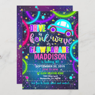 Drive by Honk and Wave Glow Party Invitation Kaart