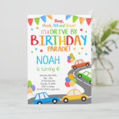 drive by Invite, Boy Birthday Parade Invitation Kaart (Staand voorkant)