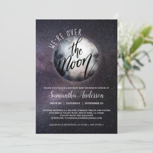 Drive-By Over the Moon Baby shower Kaart (Staand voorkant)