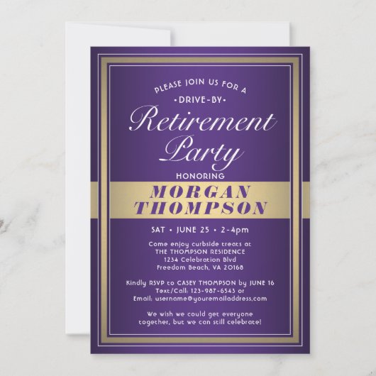 Drive-By Pensioen Partij Paarse Wit en Goud Kaart (Voorkant)