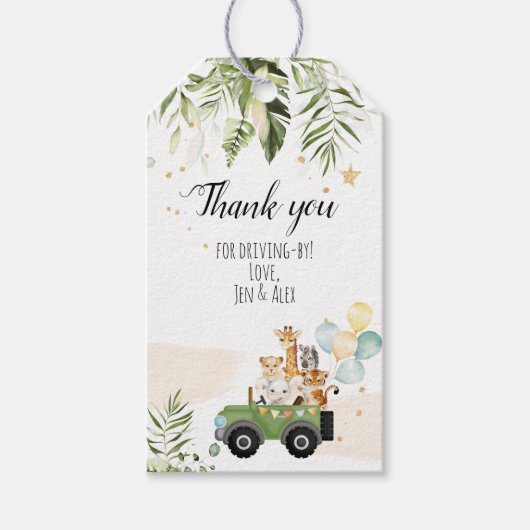 Drive-by Safari Baby Animals Baby shower Cadeaulabel (Voorkant)