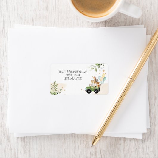 Drive-by Safari Baby Animals Baby shower Etiket (Insitu)