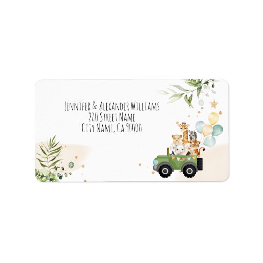 Drive-by Safari Baby Animals Baby shower Etiket (Voorkant)